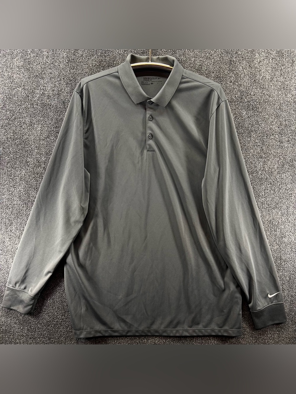 Nike Golf Polo Shirt Men’s Large Gray Dri-FIT Solid Long Sleeve Performance